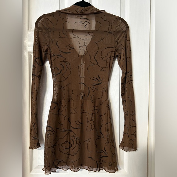 New Pink Brown Mesh Mini Dress Size: M - Picture 6 of 10